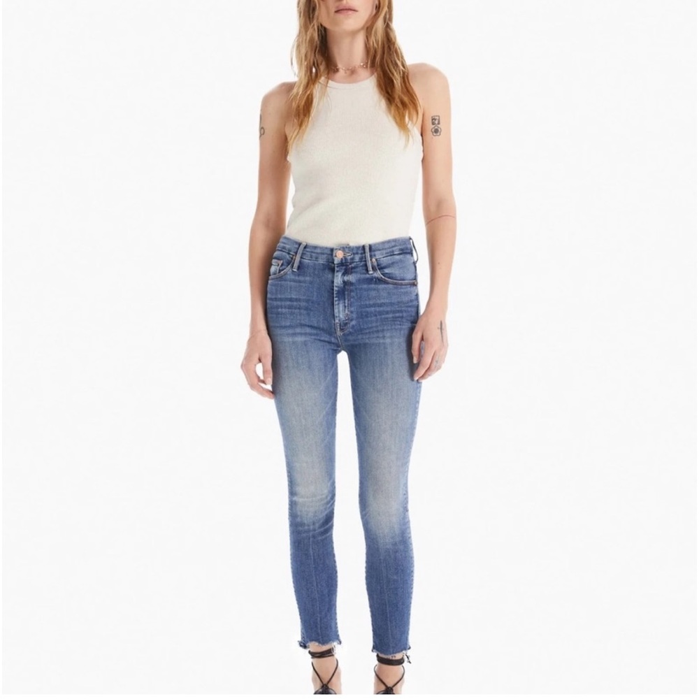 MOTHER High Waisted Looker Ankle Fray